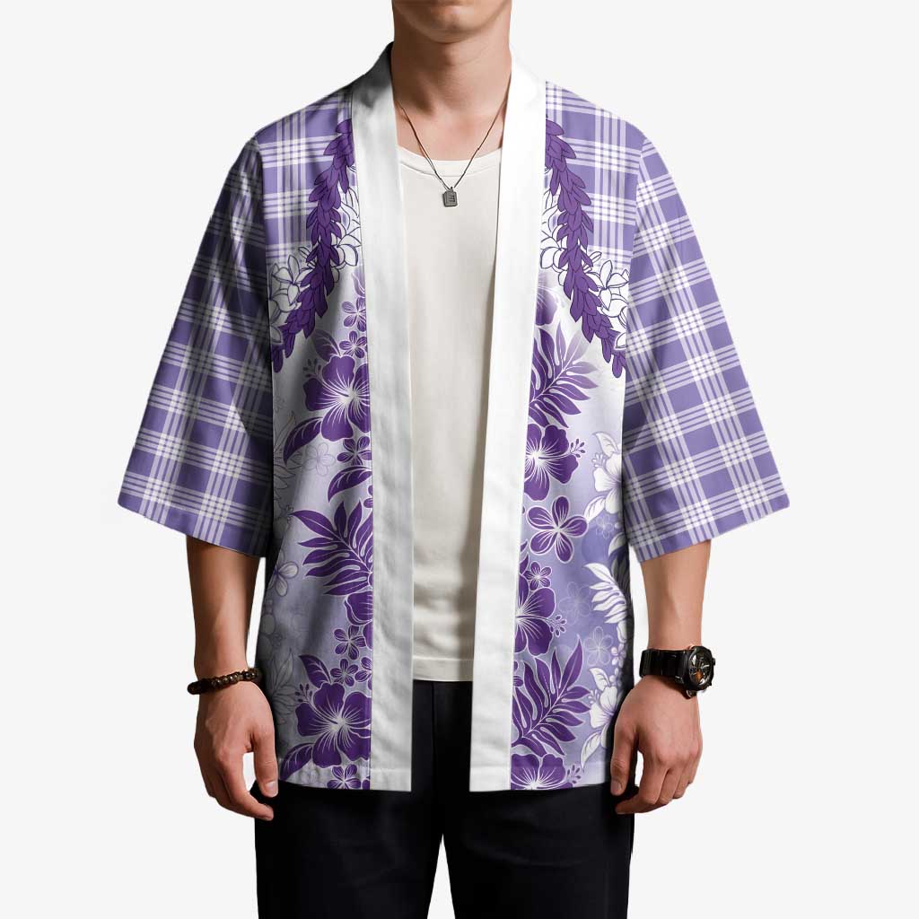 Aloha Hawaii Palaka Kimono Purple Plumeria Lei - Polynesian Pride