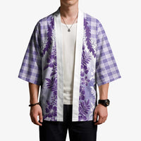 Aloha Hawaii Palaka Kimono Purple Plumeria Lei - Polynesian Pride