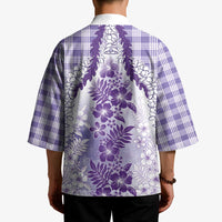 Aloha Hawaii Palaka Kimono Purple Plumeria Lei - Polynesian Pride