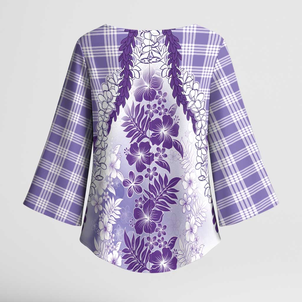 Aloha Hawaii Palaka Kimono Sleeve Blouse Purple Plumeria Lei - Polynesian Pride