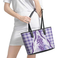 Aloha Hawaii Palaka Leather Tote Bag Purple Plumeria Lei - Polynesian Pride