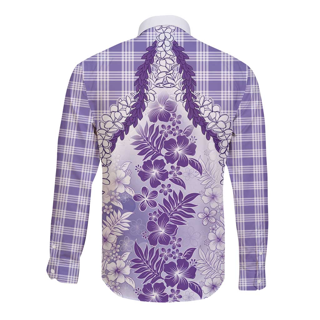 Aloha Hawaii Palaka Long Sleeve Button Shirt Purple Plumeria Lei - Polynesian Pride