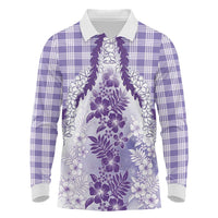 Aloha Hawaii Palaka Long Sleeve Polo Shirt Purple Plumeria Lei - Polynesian Pride