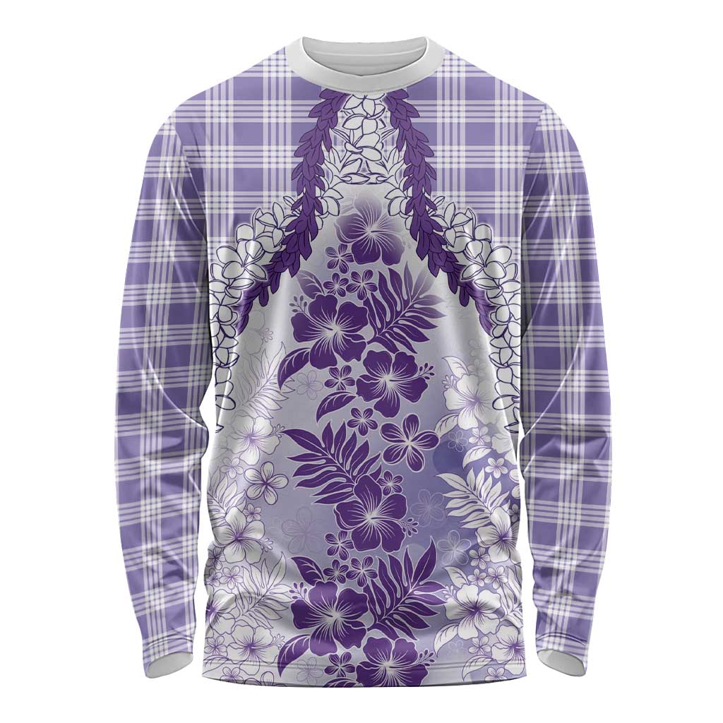 Aloha Hawaii Palaka Long Sleeve Shirt Purple Plumeria Lei - Polynesian Pride