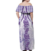 Aloha Hawaii Palaka Off Shoulder Maxi Dress Purple Plumeria Lei - Polynesian Pride