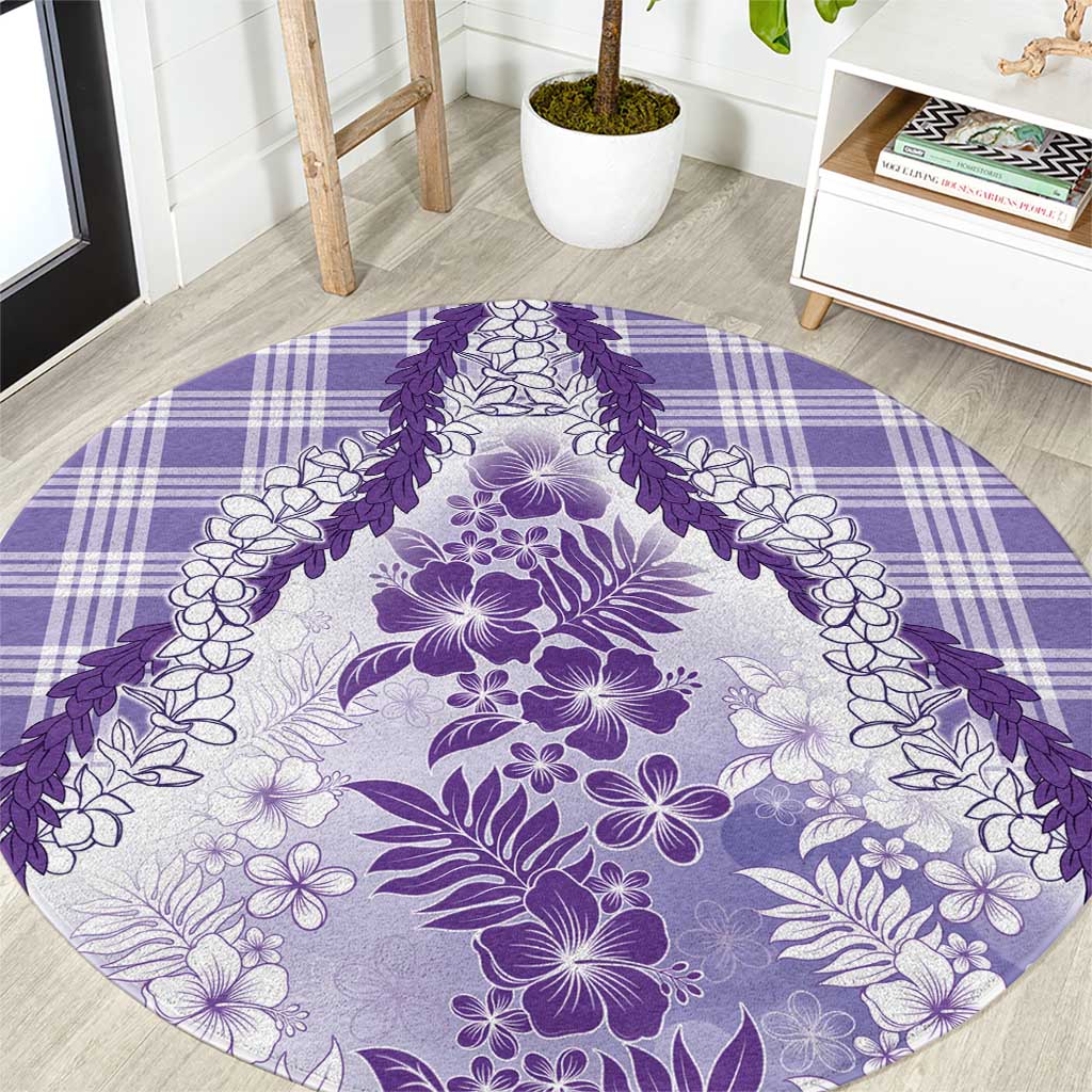 Aloha Hawaii Palaka Round Carpet Purple Plumeria Lei - Polynesian Pride