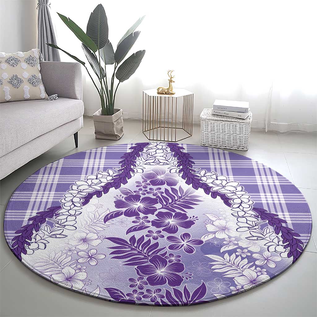 Aloha Hawaii Palaka Round Carpet Purple Plumeria Lei - Polynesian Pride