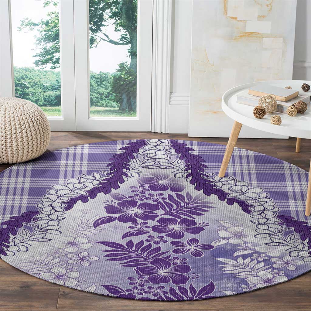 Aloha Hawaii Palaka Round Carpet Purple Plumeria Lei - Polynesian Pride