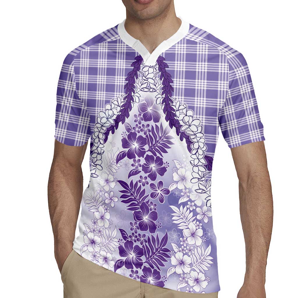Aloha Hawaii Palaka Rugby Jersey Purple Plumeria Lei - Polynesian Pride