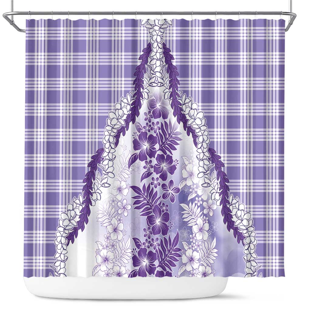 Aloha Hawaii Palaka Shower Curtain Purple Plumeria Lei - Polynesian Pride