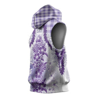 Aloha Hawaii Palaka Sleeveless Hoodie Purple Plumeria Lei - Polynesian Pride