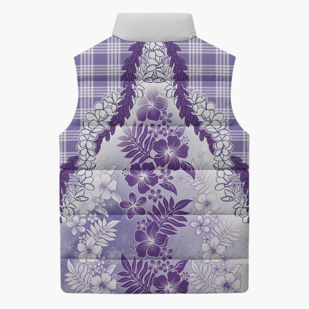 Aloha Hawaii Palaka Sleeveless Puffer Jacket Purple Plumeria Lei - Polynesian Pride