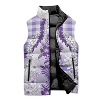 Aloha Hawaii Palaka Sleeveless Puffer Jacket Purple Plumeria Lei - Polynesian Pride