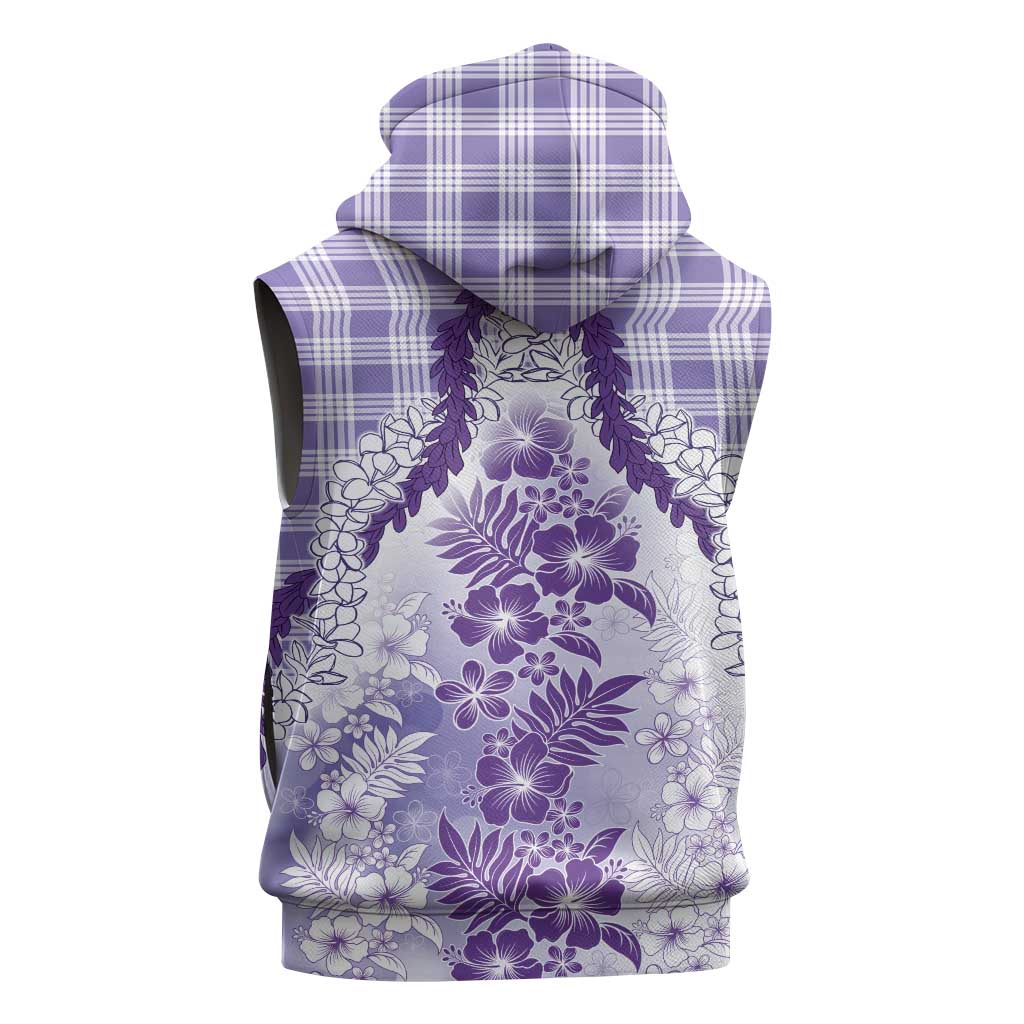 Aloha Hawaii Palaka Sleeveless Zip Hoodie Purple Plumeria Lei - Polynesian Pride