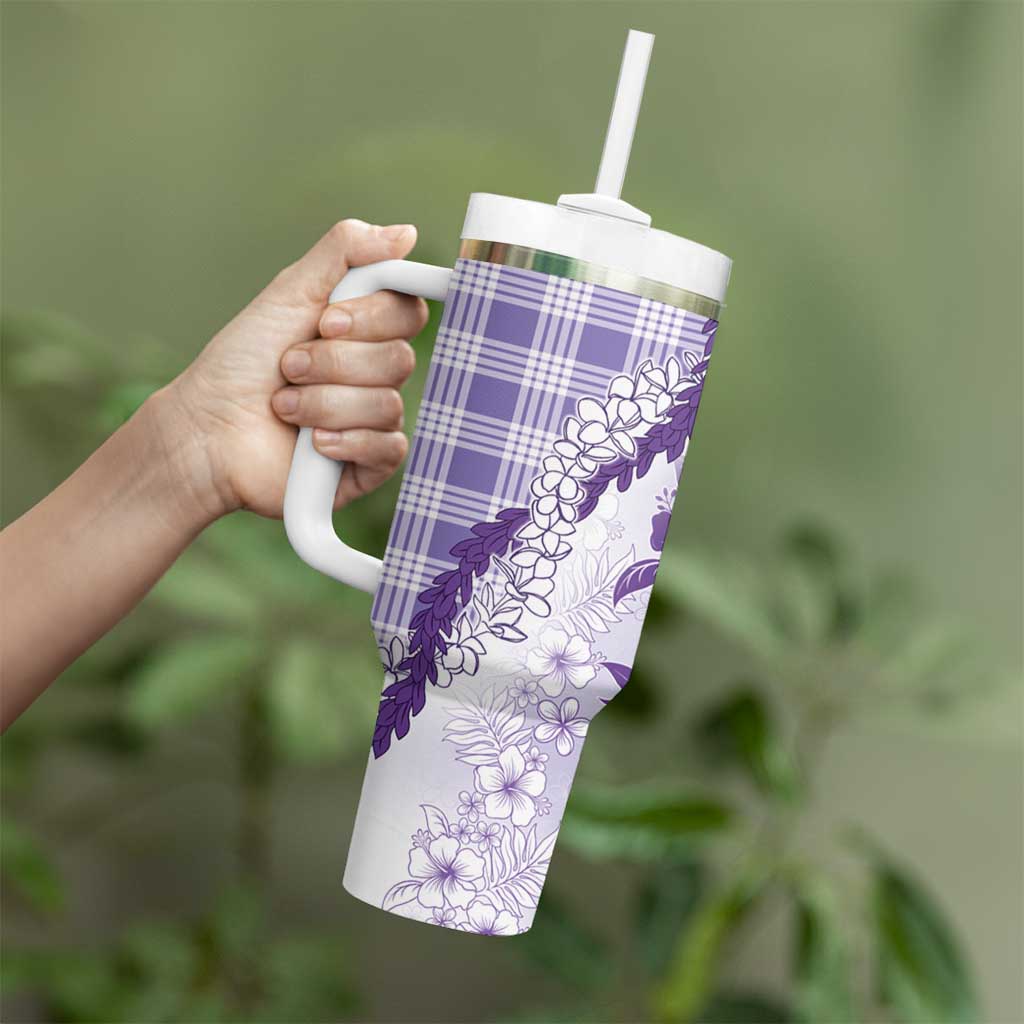 Aloha Hawaii Palaka Tumbler With Handle Purple Plumeria Lei - Polynesian Pride