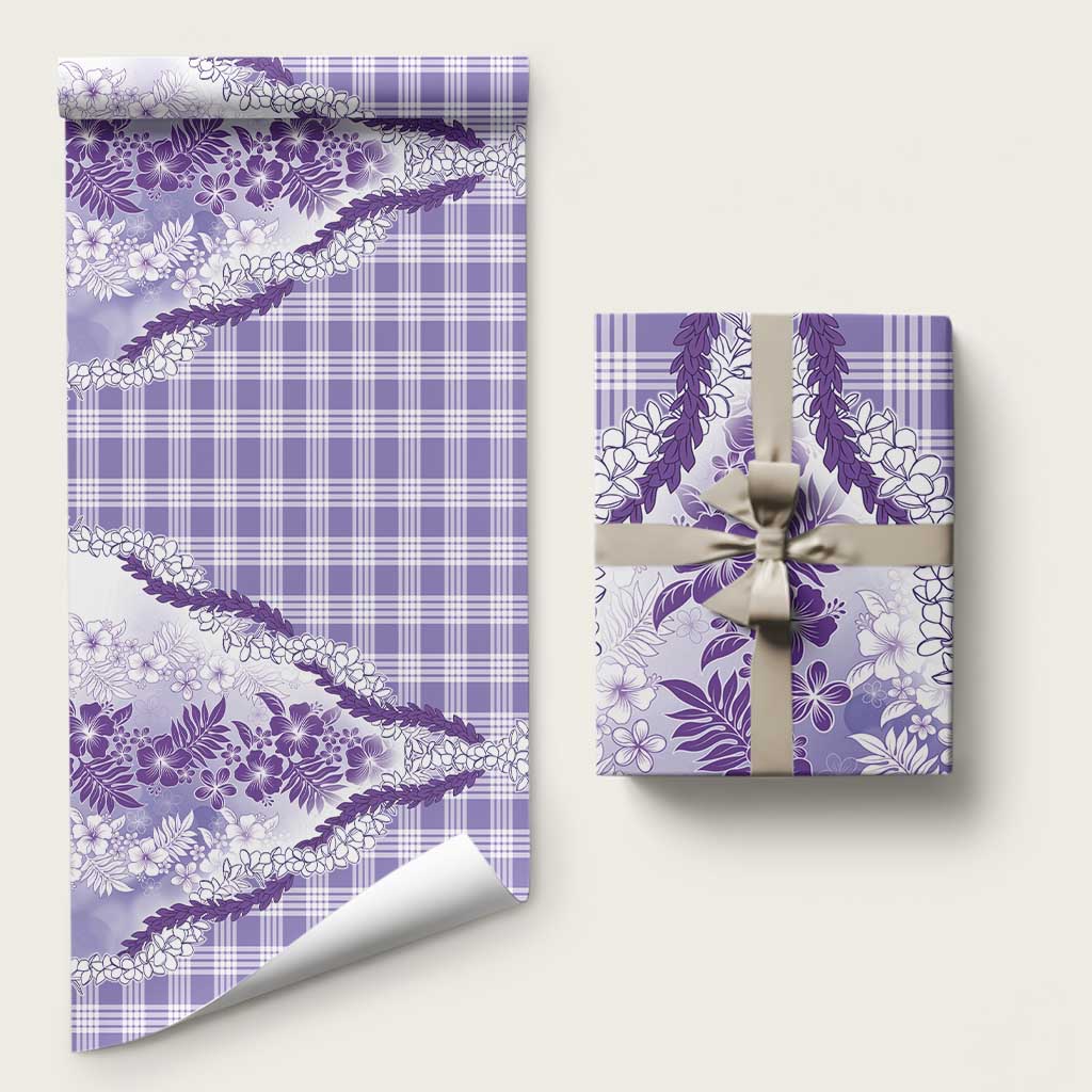 Aloha Hawaii Palaka Wrapping Paper Purple Plumeria Lei