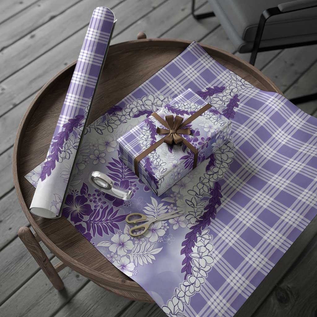 Aloha Hawaii Palaka Wrapping Paper Purple Plumeria Lei