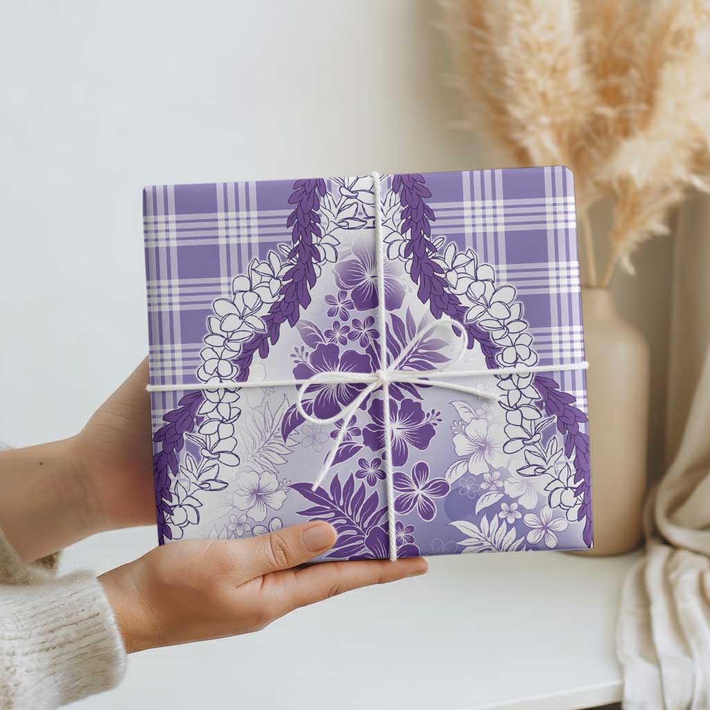 Aloha Hawaii Palaka Wrapping Paper Purple Plumeria Lei