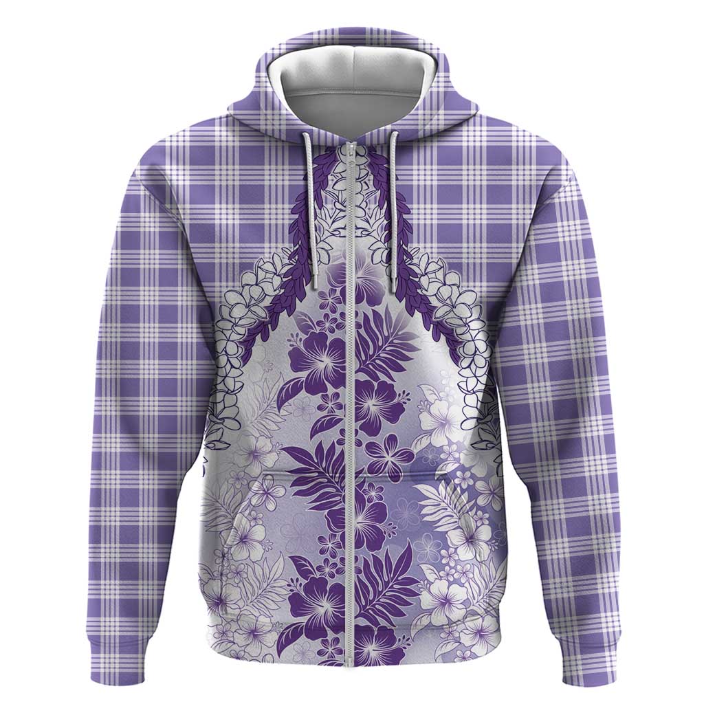 Aloha Hawaii Palaka Zip Hoodie Purple Plumeria Lei - Polynesian Pride