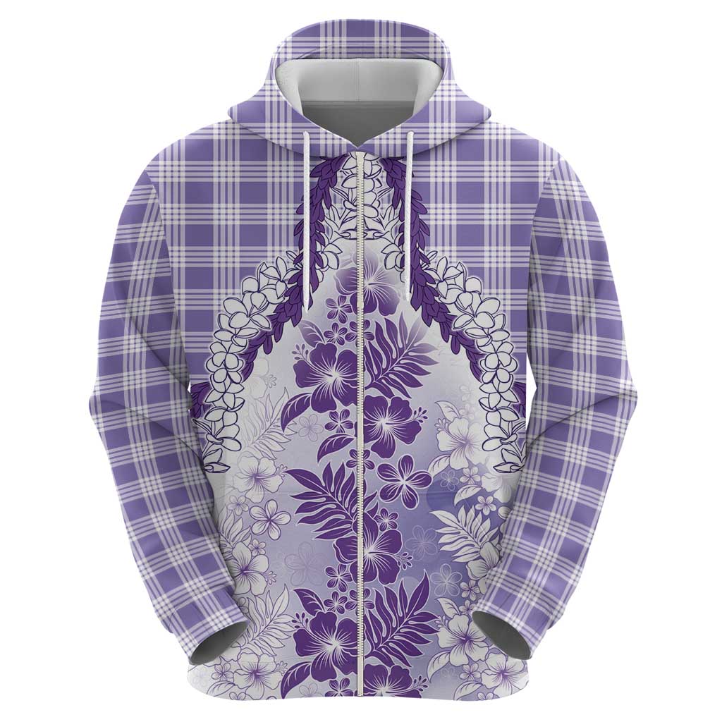 Aloha Hawaii Palaka Zip Hoodie Purple Plumeria Lei - Polynesian Pride
