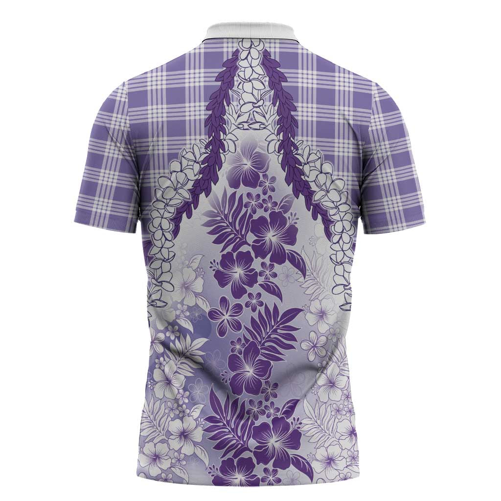 Aloha Hawaii Palaka Zipper Polo Shirt Purple Plumeria Lei - Polynesian Pride