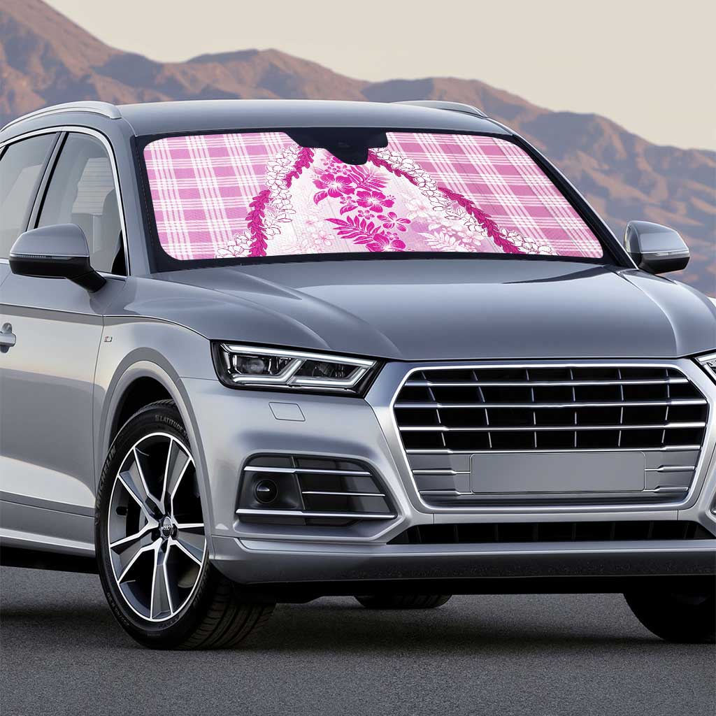 Aloha Hawaii Palaka Auto Sun Shade Pink Plumeria Lei - Polynesian Pride