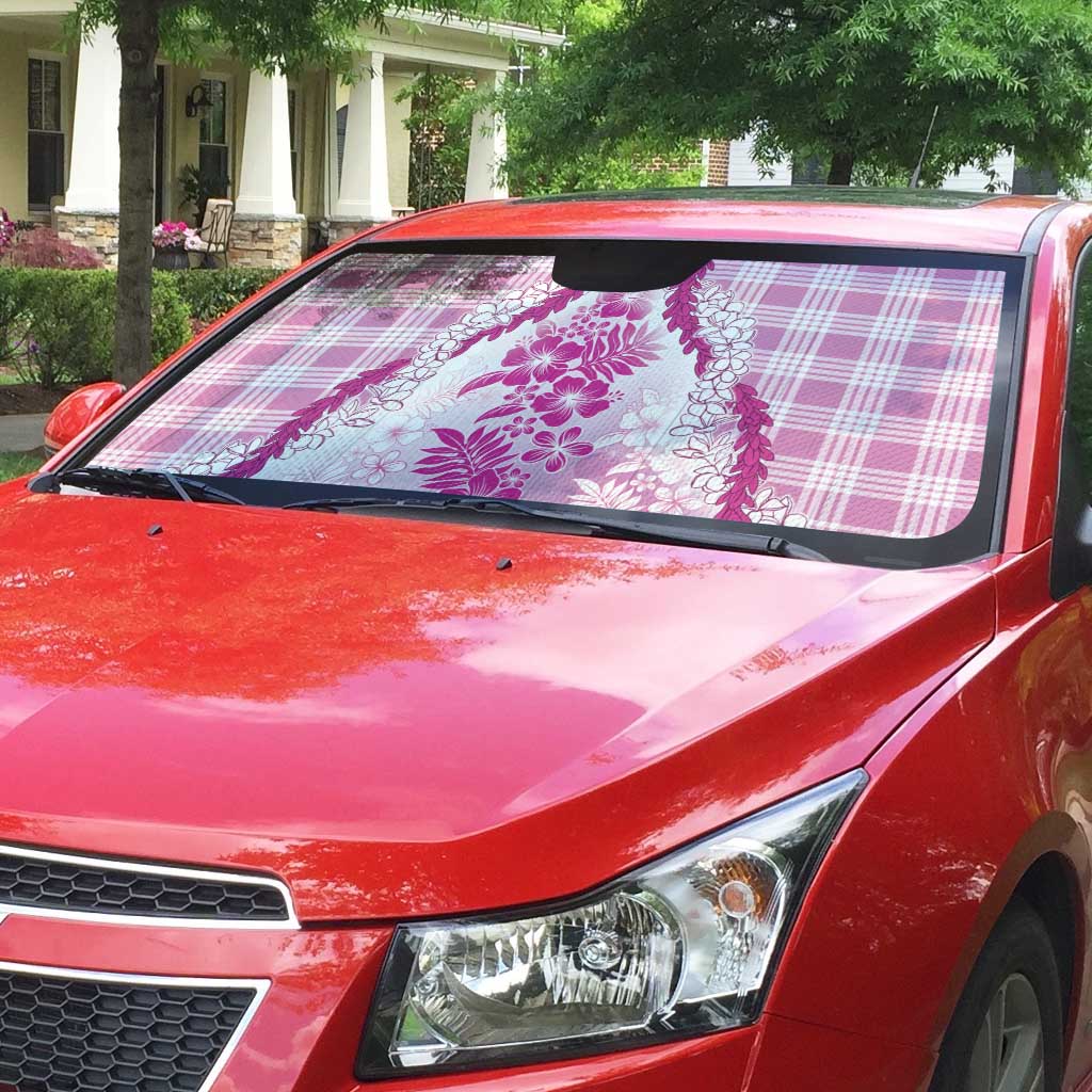 Aloha Hawaii Palaka Auto Sun Shade Pink Plumeria Lei - Polynesian Pride