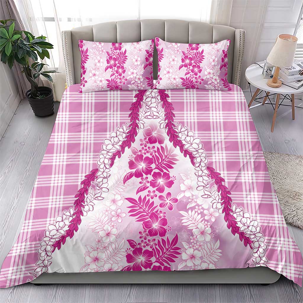 Aloha Hawaii Palaka Bedding Set Pink Plumeria Lei - Polynesian Pride