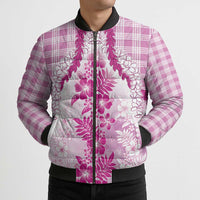 Aloha Hawaii Palaka Bomber Puffer Jacket Pink Plumeria Lei - Polynesian Pride