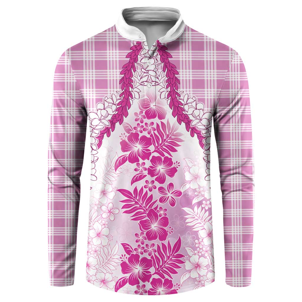 Aloha Hawaii Palaka Button Sweatshirt Pink Plumeria Lei - Polynesian Pride