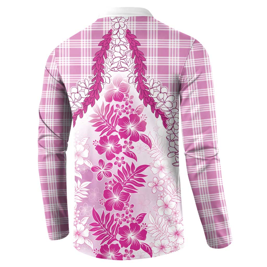Aloha Hawaii Palaka Button Sweatshirt Pink Plumeria Lei - Polynesian Pride