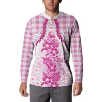 Aloha Hawaii Palaka Button Sweatshirt Pink Plumeria Lei - Polynesian Pride
