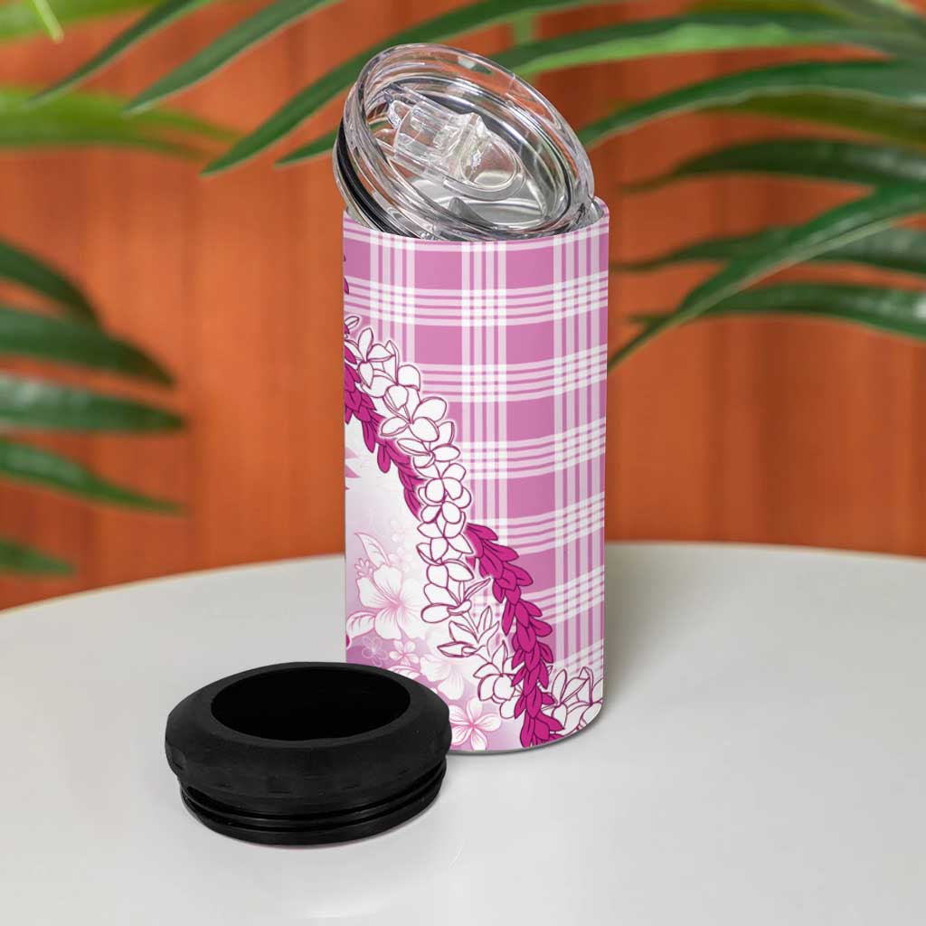 Aloha Hawaii Palaka 4 in 1 Can Cooler Tumbler Pink Plumeria Lei - Polynesian Pride