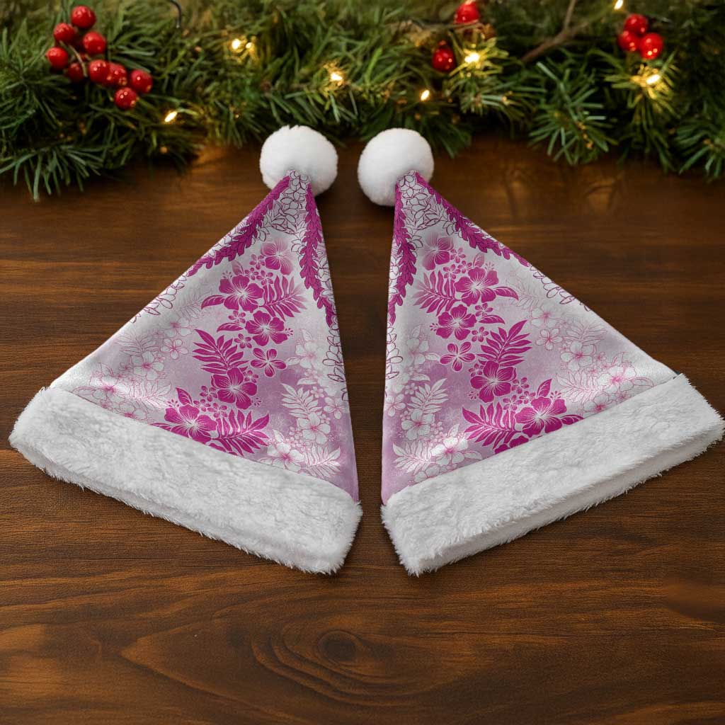 Aloha Hawaii Palaka Christmas Santa Hat Pink Plumeria Lei - Polynesian Pride
