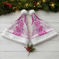 Aloha Hawaii Palaka Christmas Santa Hat Pink Plumeria Lei - Polynesian Pride