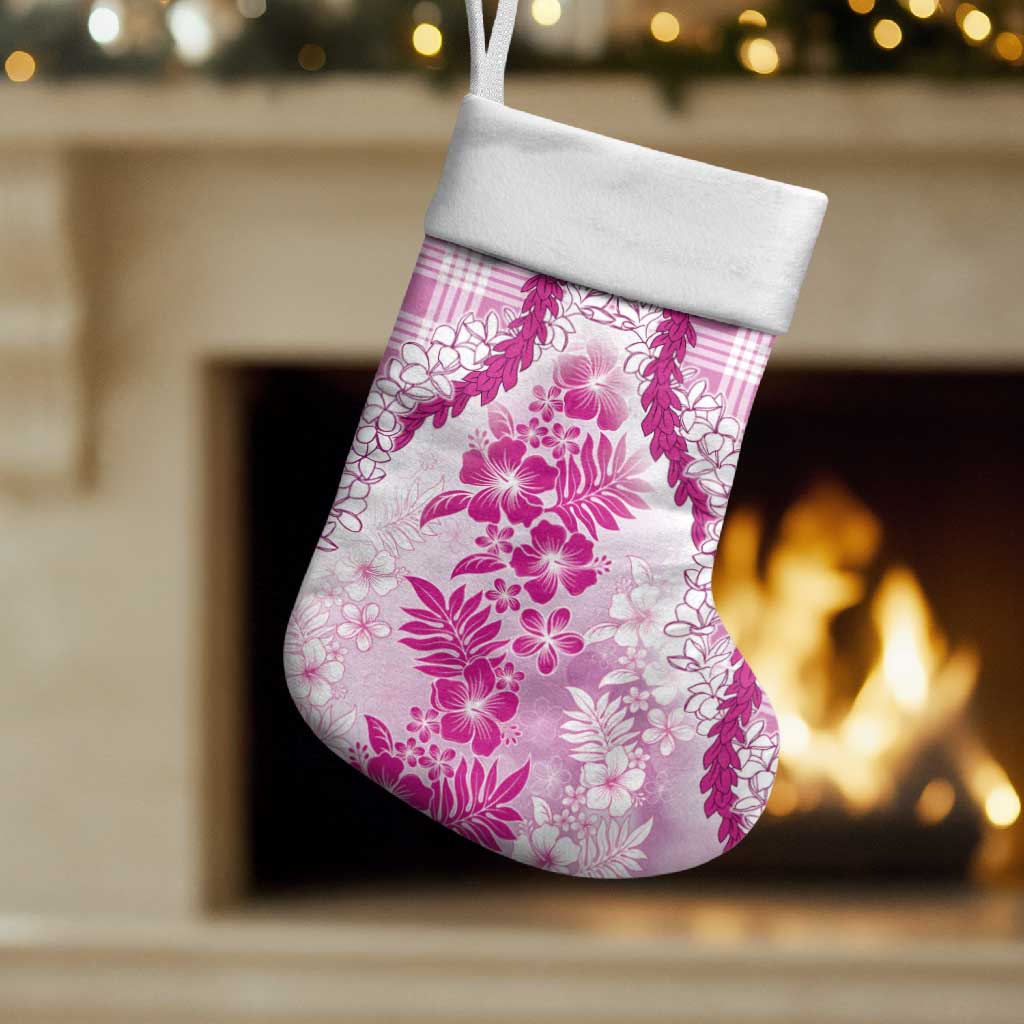 Aloha Hawaii Palaka Christmas Stocking Pink Plumeria Lei - Polynesian Pride