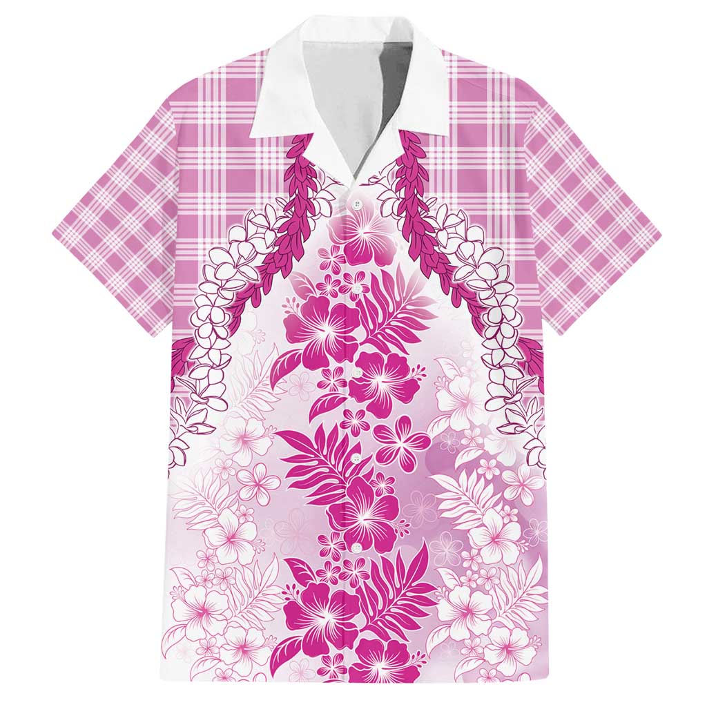 Aloha Hawaii Palaka Family Matching Long Sleeve Bodycon Dress and Hawaiian Shirt Pink Plumeria Lei - Polynesian Pride