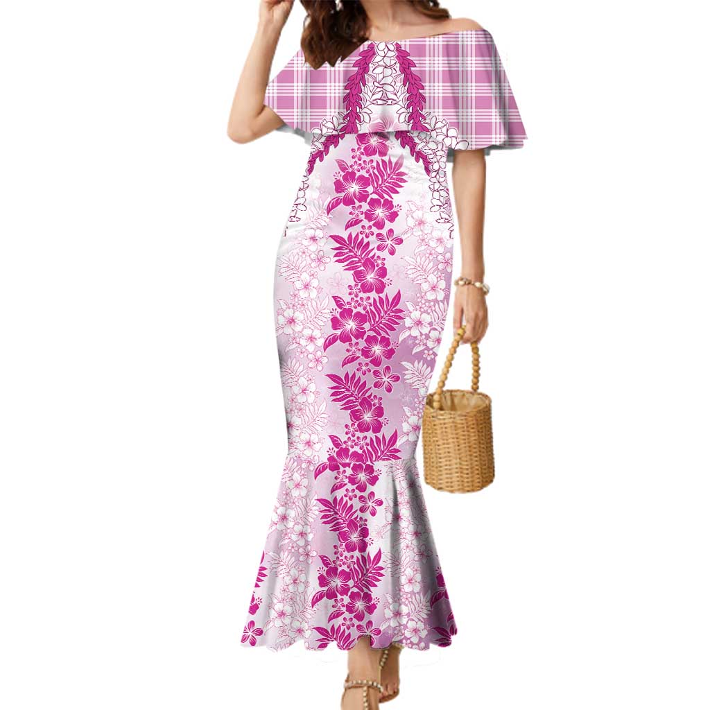 Aloha Hawaii Palaka Family Matching Mermaid Dress and Hawaiian Shirt Pink Plumeria Lei - Polynesian Pride