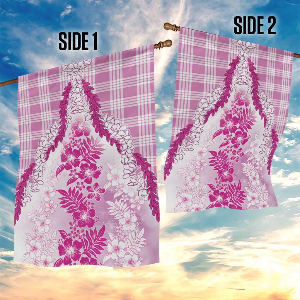 Aloha Hawaii Palaka Garden Flag Pink Plumeria Lei - Polynesian Pride
