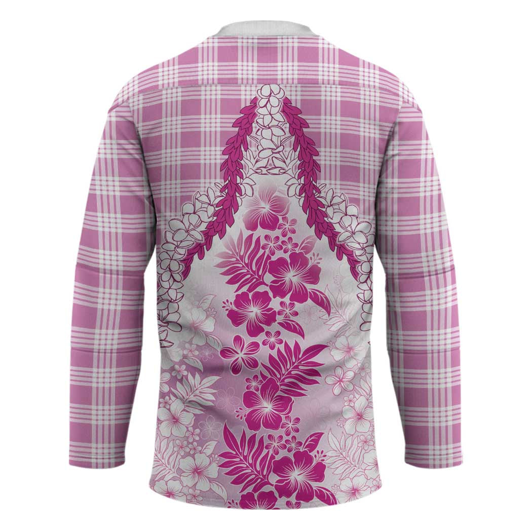 Aloha Hawaii Palaka Hockey Jersey Pink Plumeria Lei - Polynesian Pride