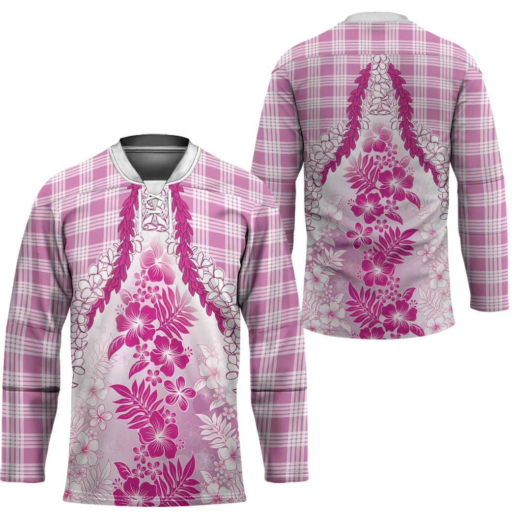 Aloha Hawaii Palaka Hockey Jersey Pink Plumeria Lei - Polynesian Pride