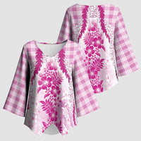 Aloha Hawaii Palaka Kimono Sleeve Blouse Pink Plumeria Lei - Polynesian Pride