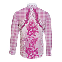 Aloha Hawaii Palaka Long Sleeve Button Shirt Pink Plumeria Lei - Polynesian Pride