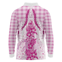 Aloha Hawaii Palaka Long Sleeve Polo Shirt Pink Plumeria Lei - Polynesian Pride