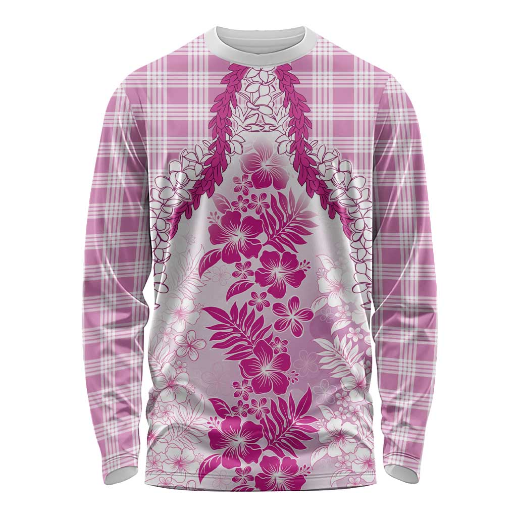 Aloha Hawaii Palaka Long Sleeve Shirt Pink Plumeria Lei - Polynesian Pride