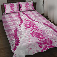 Aloha Hawaii Palaka Quilt Bed Set Pink Plumeria Lei - Polynesian Pride