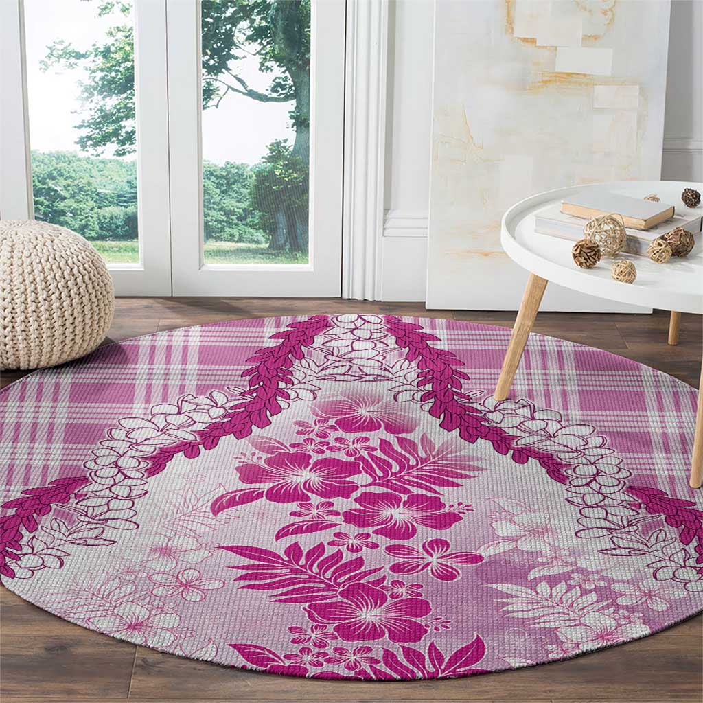 Aloha Hawaii Palaka Round Carpet Pink Plumeria Lei - Polynesian Pride