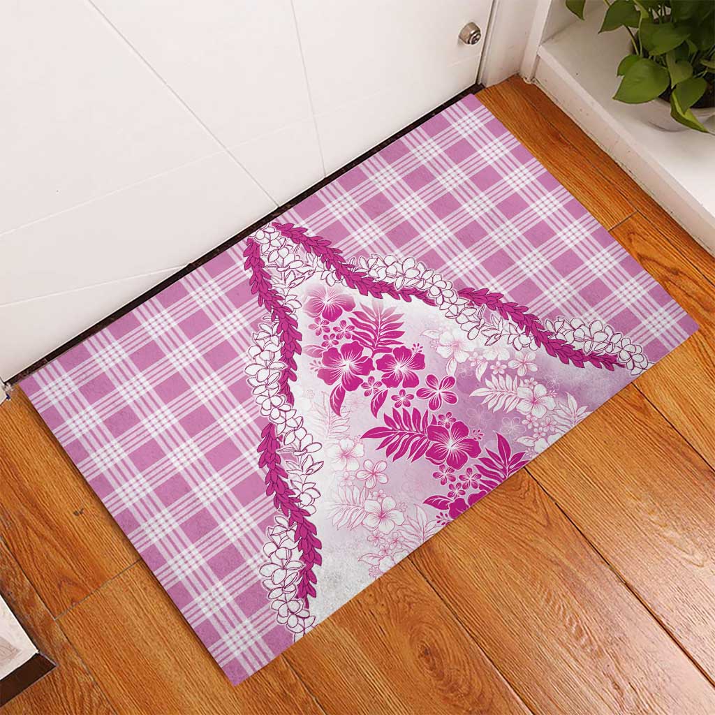 Aloha Hawaii Palaka Rubber Doormat Pink Plumeria Lei - Polynesian Pride