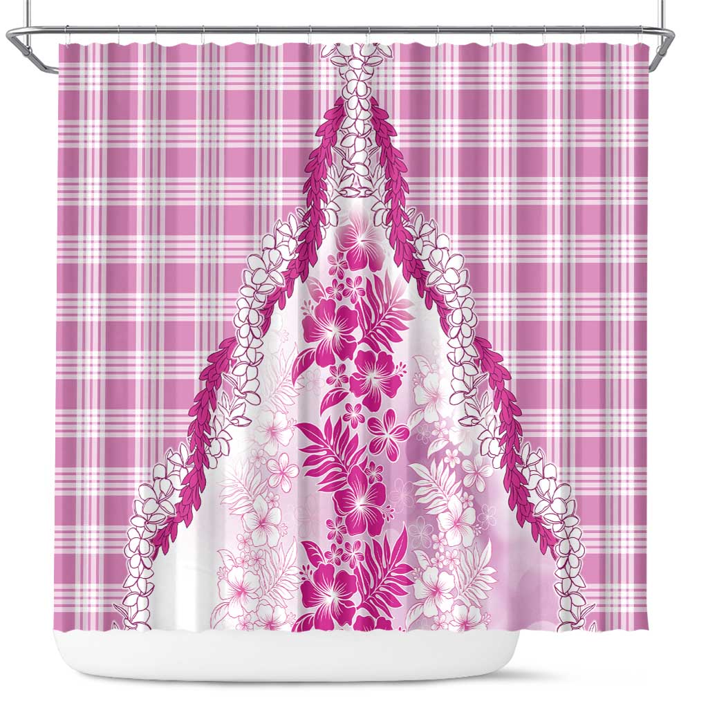 Aloha Hawaii Palaka Shower Curtain Pink Plumeria Lei - Polynesian Pride
