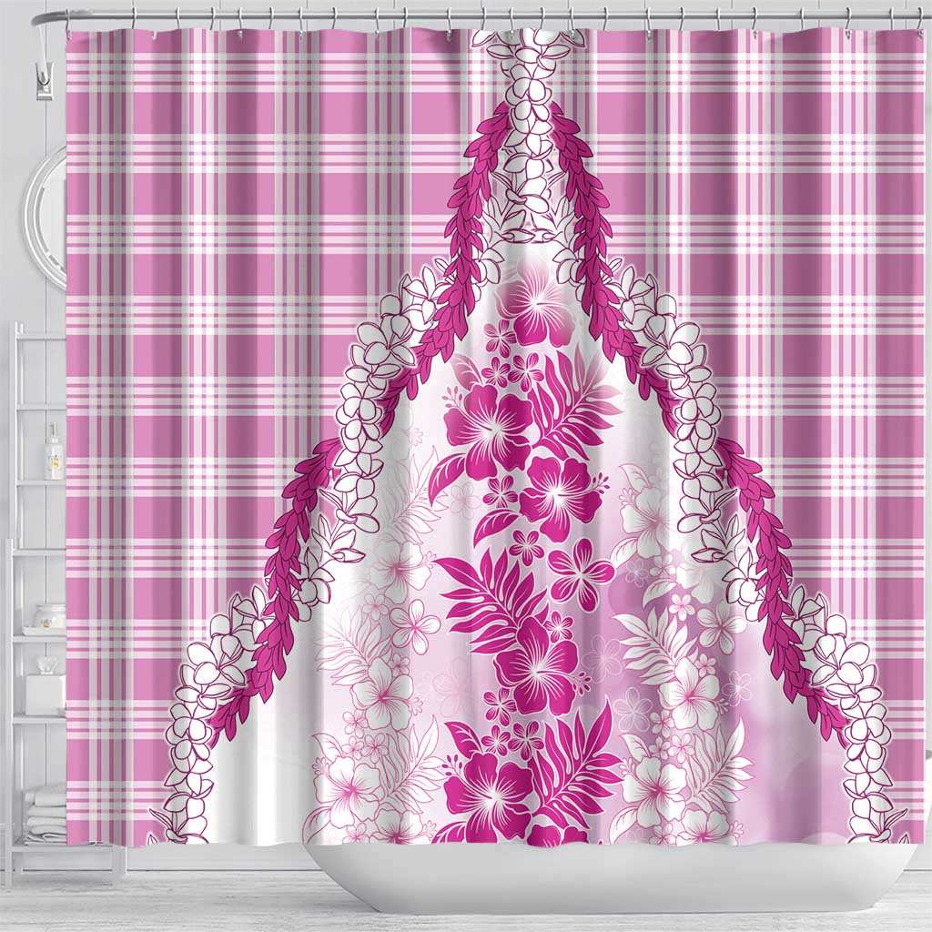 Aloha Hawaii Palaka Shower Curtain Pink Plumeria Lei - Polynesian Pride